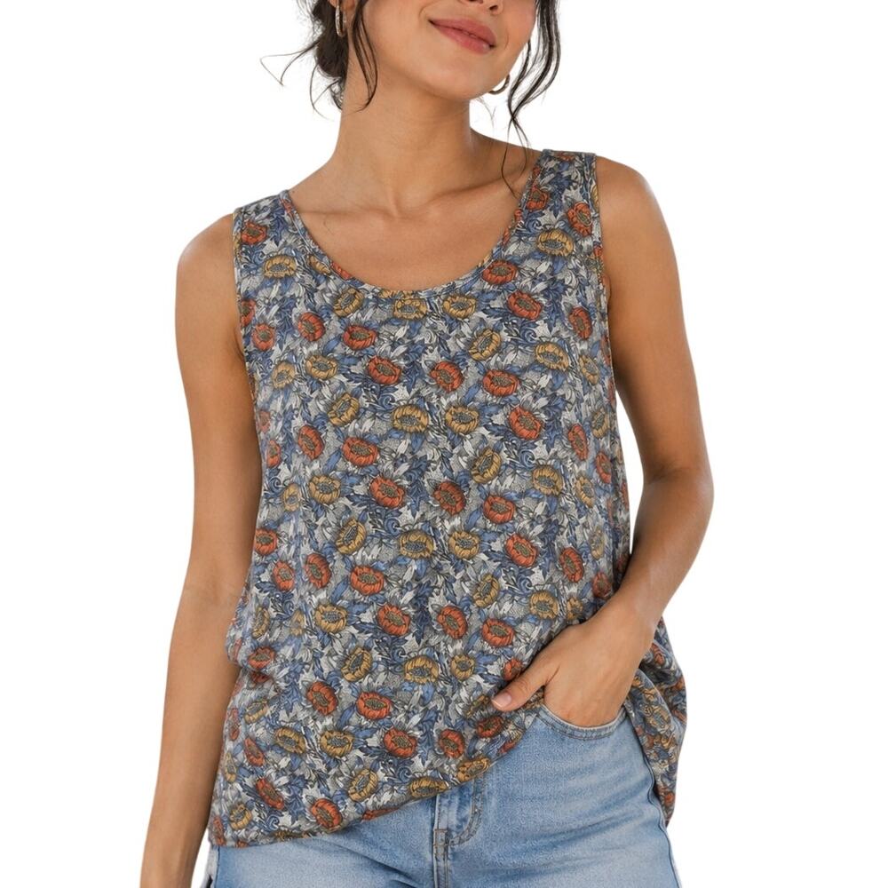 Orange Yellow Floral Poppy Tank Top Size 8 Retro Cottagecore H&M
